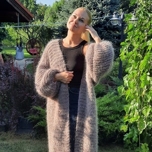 Soft Cozy Mohair Maxi Cardigan, Long Mohair Cardigan, Knitted Mocha Mousse Wool Cardigan, Handknit Cardigan, long Mocha Mousse Maxi Cardigan